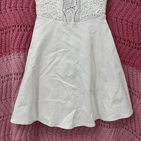 Lulus "I Promise" White Lace Skater Dress Plunging Lace Top, Low Back, Size XS - Picture 6 of 8